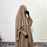 Beige Jilbab With Smocked Sleeves