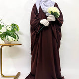 Brown Kaftan Abaya With Elastic Sleeves