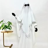 White Kaftan Abaya Khimar Set