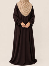 Brown Basic Abaya With Flower Sleeves