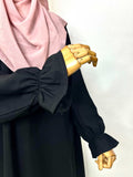 Black Basic Abaya With Flower Sleeves
