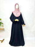 Black Basic Abaya With Flower Sleeves