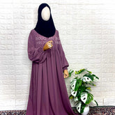 Dusty Mauve Frills Abaya With Pleated Sleeves