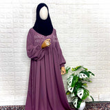 Dusty Mauve Frills Abaya With Pleated Sleeves