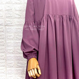 Dusty Mauve Frills Abaya With Pleated Sleeves