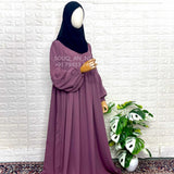 Dusty Mauve Frills Abaya With Pleated Sleeves
