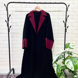 Black Coat Abaya With Maroon Contrast