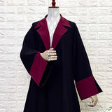 Black Coat Abaya With Maroon Contrast