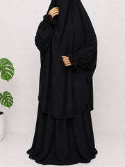 Black Two Pc Jilbab With Flower Sleeves