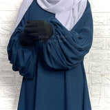Crystal Blue A-Line Abaya With Pleated Sleeves