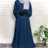 Crystal Blue A-Line Abaya With Pleated Sleeves