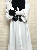 White Basic Abaya With Smocked Sleeves