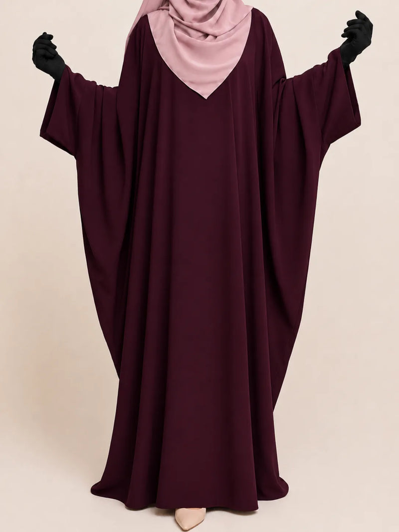 Maroon Kaftan Abaya With Broad Sleeves