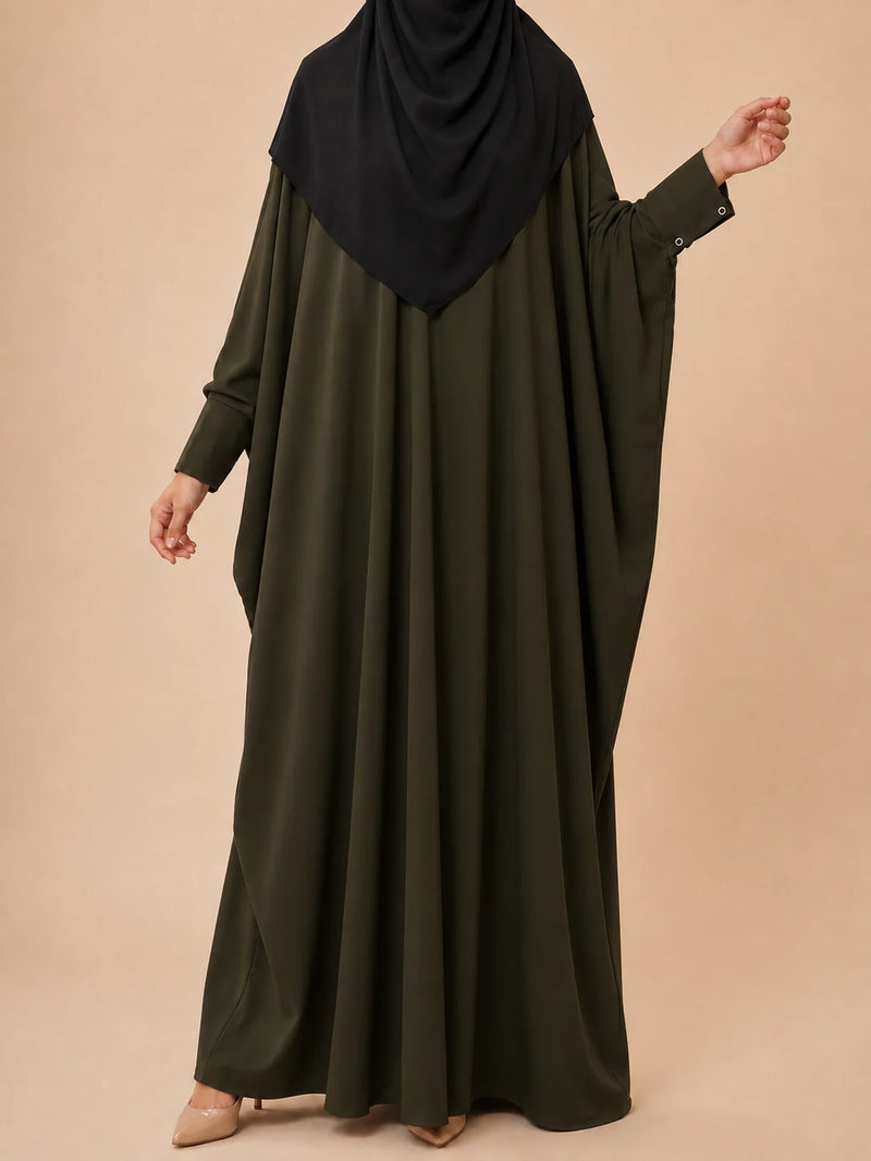 Olive Kaftan Abaya With Cuff Buttons