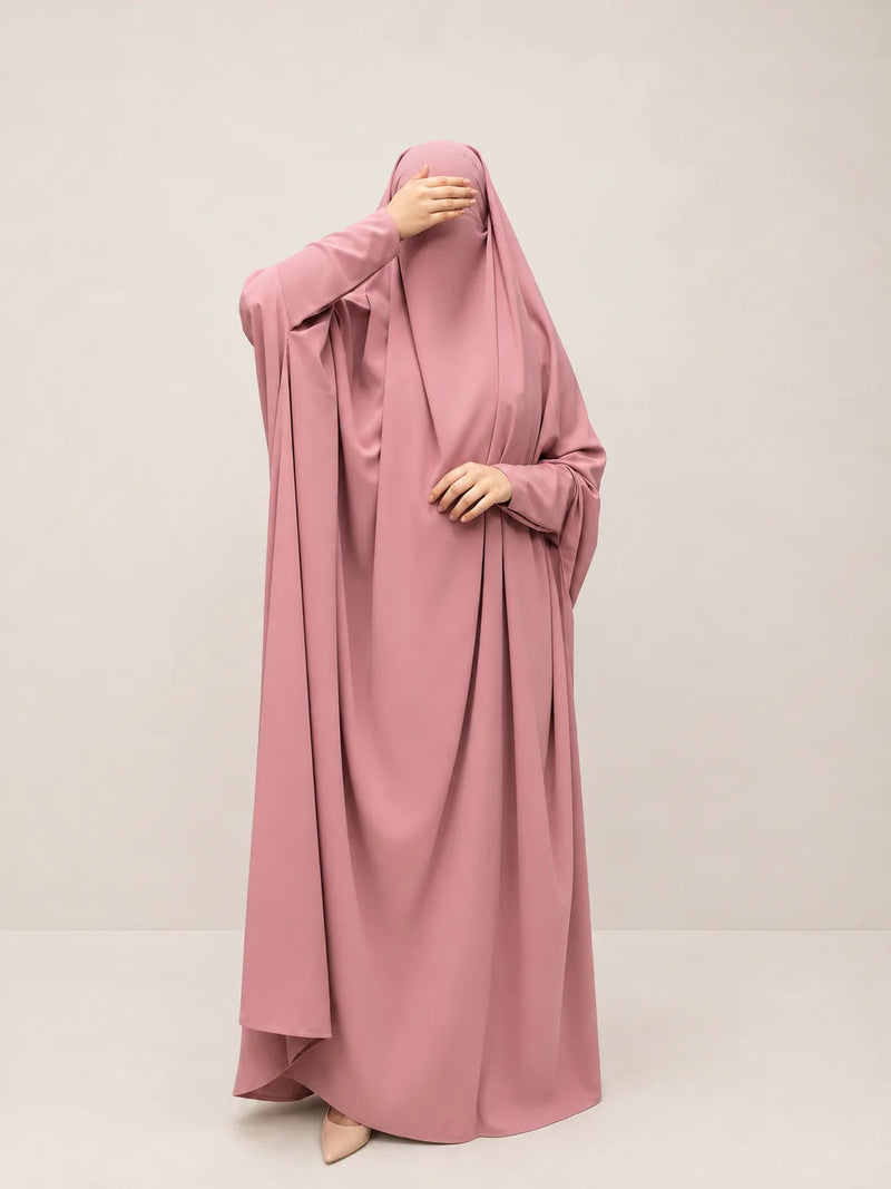 Pastel Pink Jilbab With Plain Sleeves