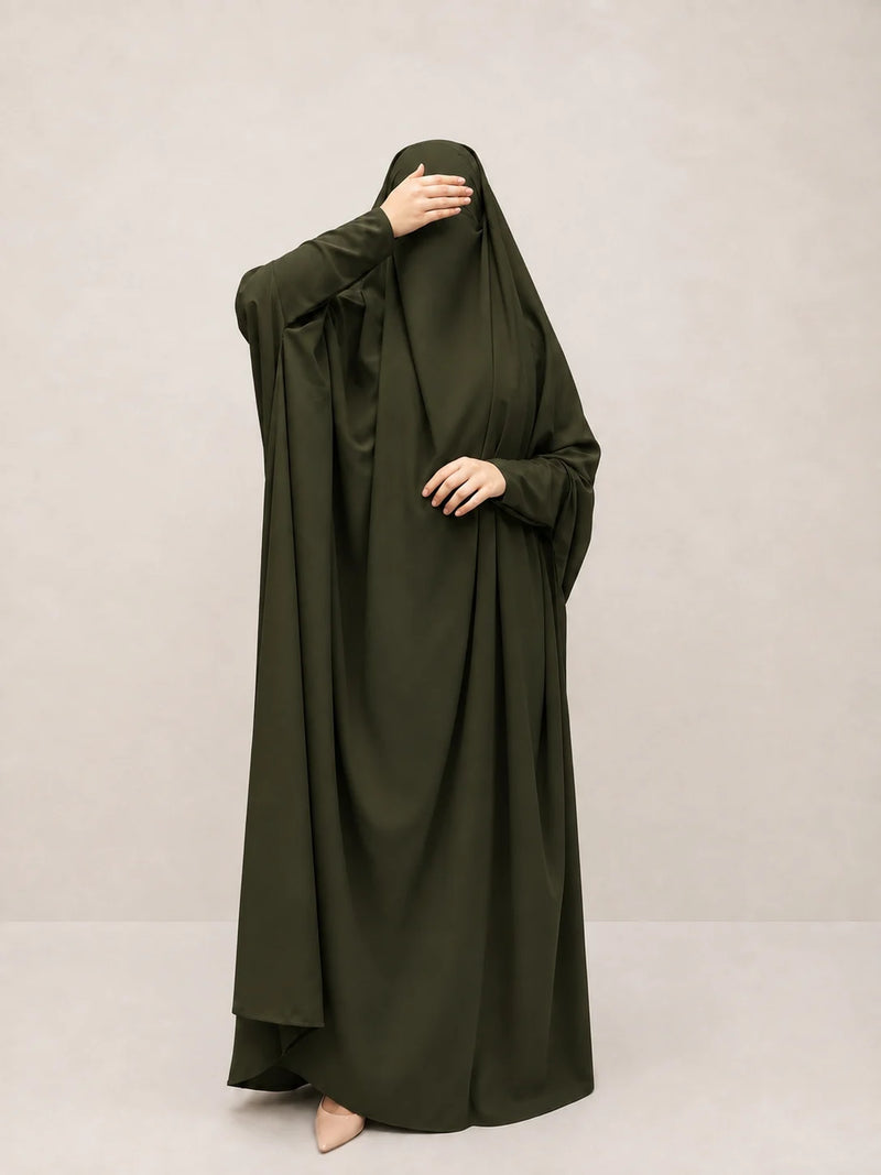 Olive Jilbab With Plain Sleeves