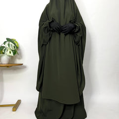 Olive Two Pc Jilbab With Flower Sleeves