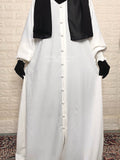 White Basic Abaya With Smocked Sleeves