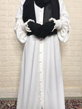 White Basic Abaya With Smocked Sleeves