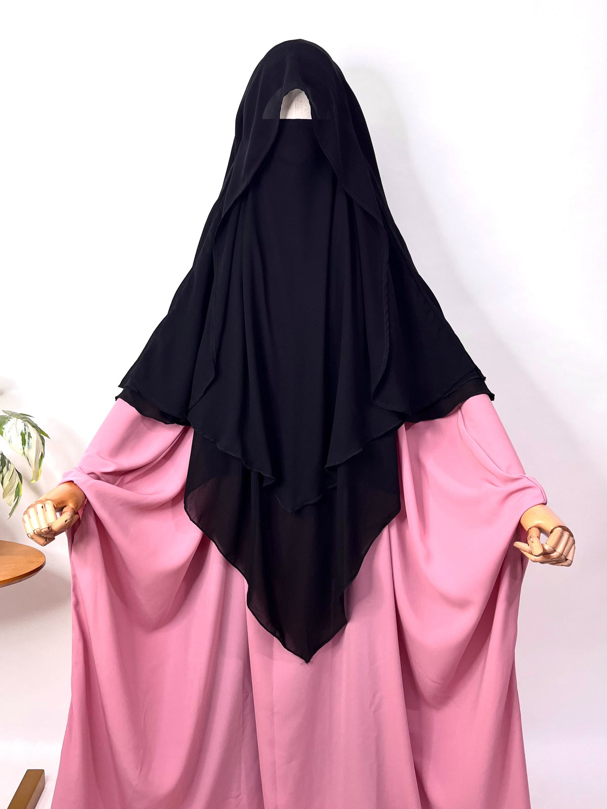 Black Two Layers Flap Diamond Khimar