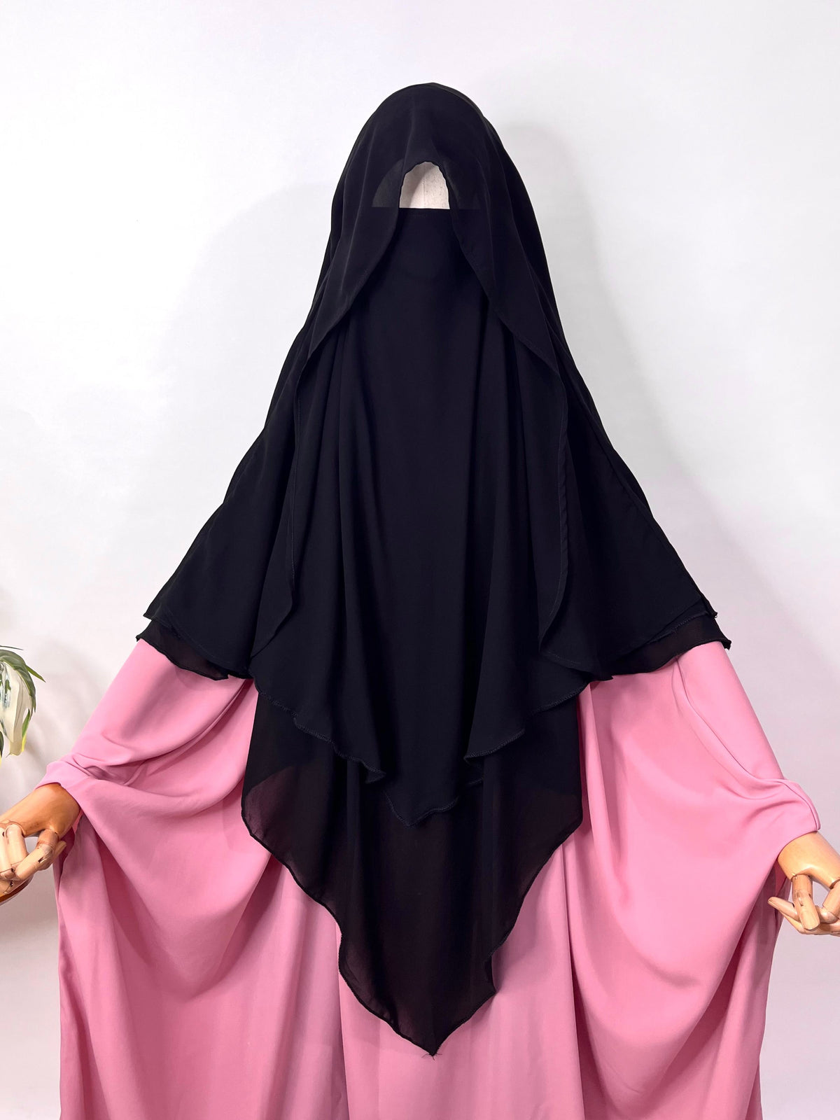 Black Two Layers Flap Diamond Khimar