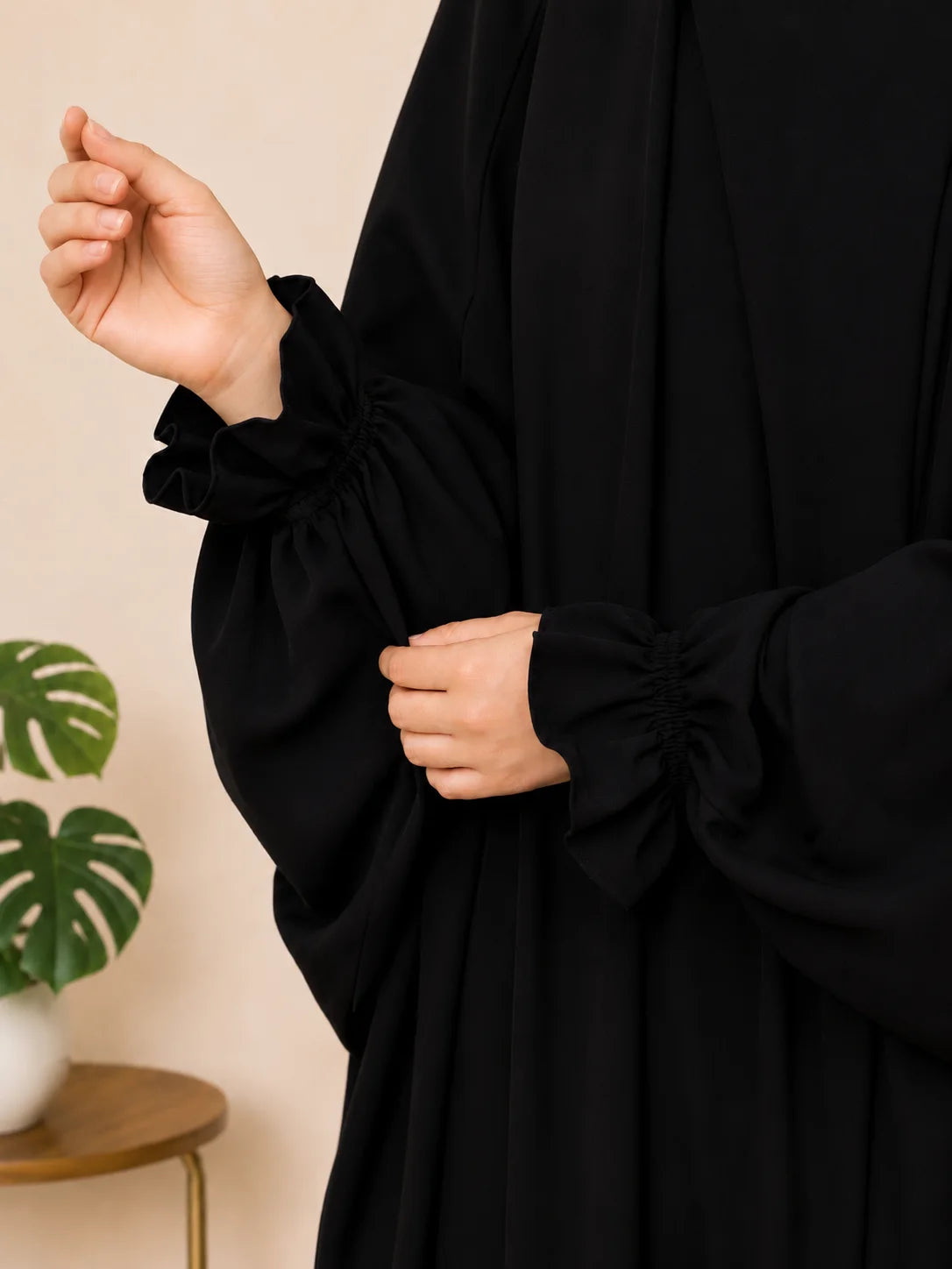 Black Two Pc Jilbab With Flower Sleeves