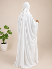 White jilbab with smocked sleeves