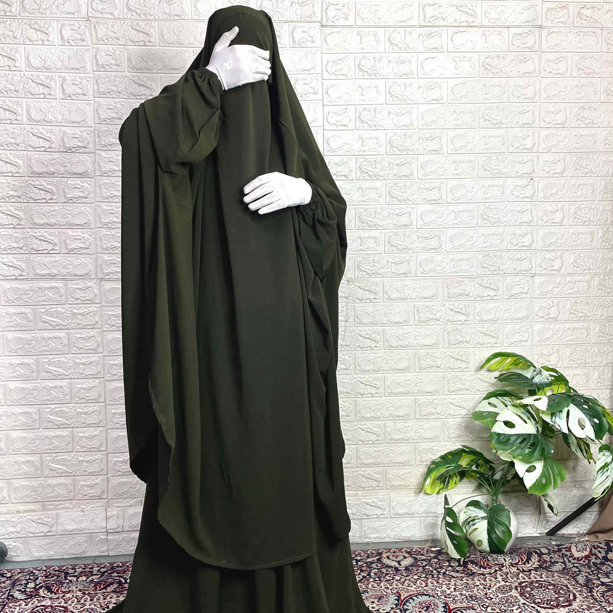 Olive Two Pc Jilbab With Skirt