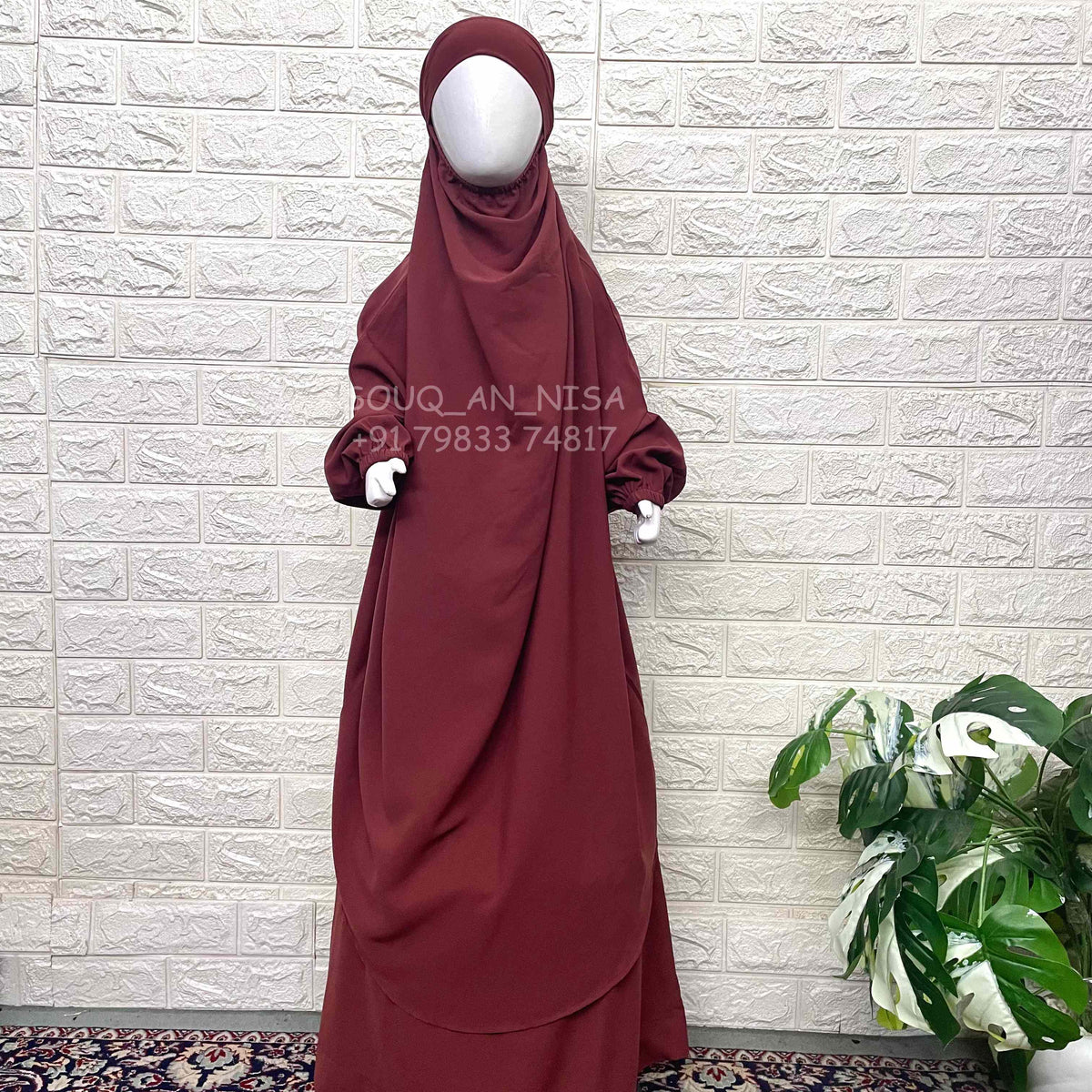 Kids elastic sleeves two piece jilbab with skirt