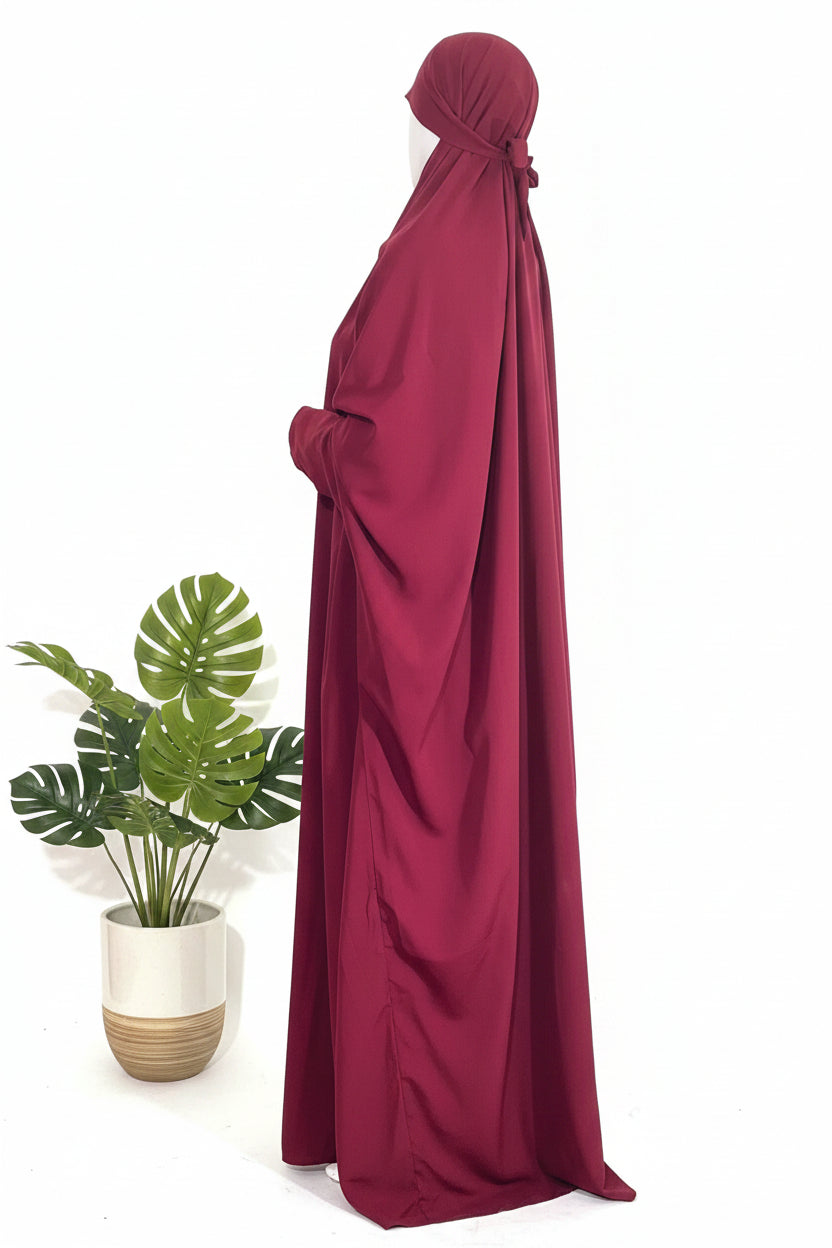 Maroon Jilbab With Plain Sleeves