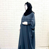 Grey Kaftan Abaya With Smocking Sleeves