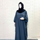 Grey Kaftan Abaya With Smocking Sleeves