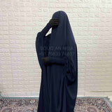 Navy Blue Jilbab With Smocked Sleeves