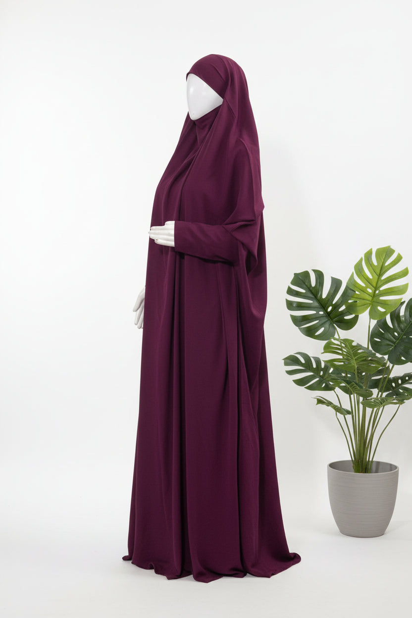 Plum Jilbab With Plain Sleeves