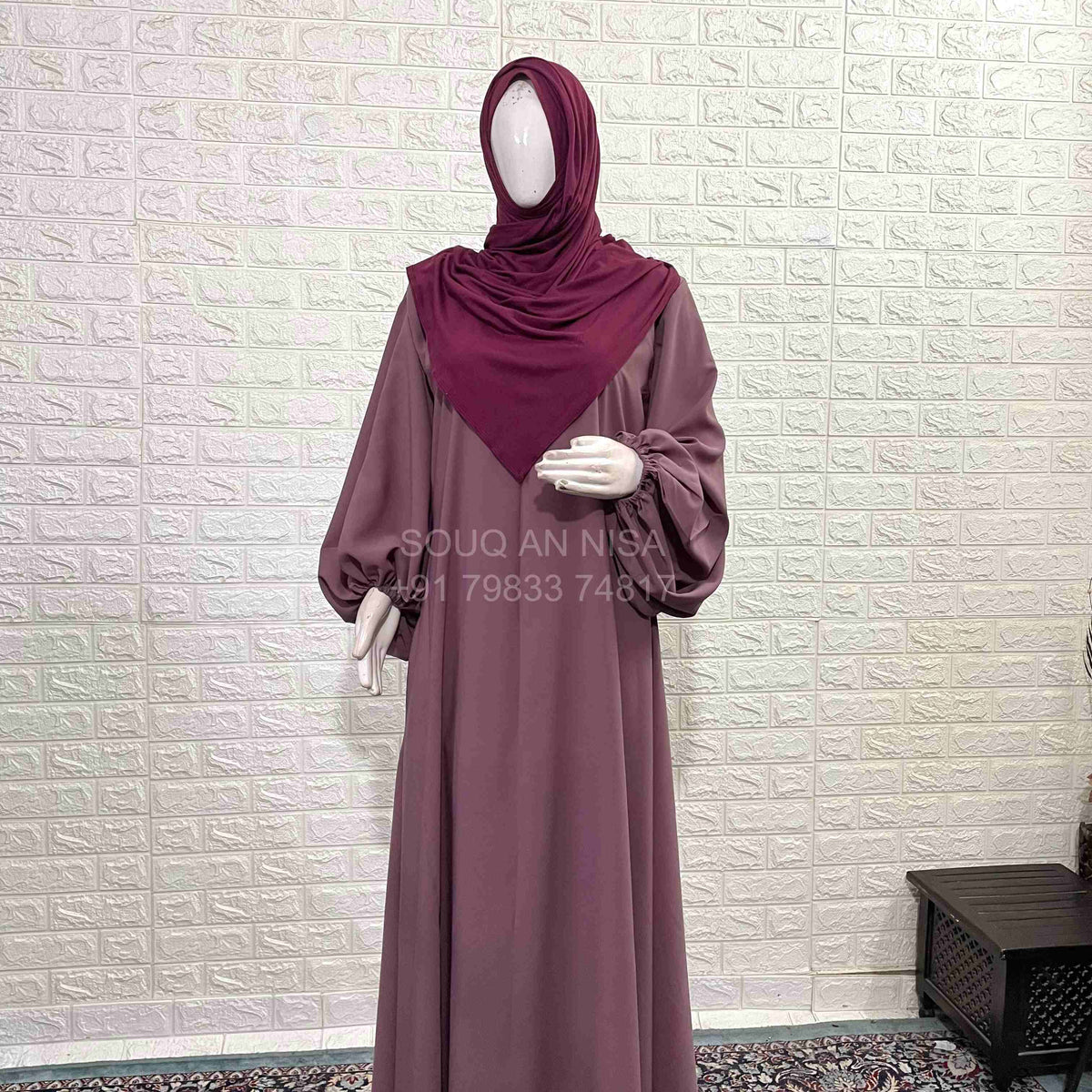 Dusty Mauve A line Abaya With Baggy Sleeves