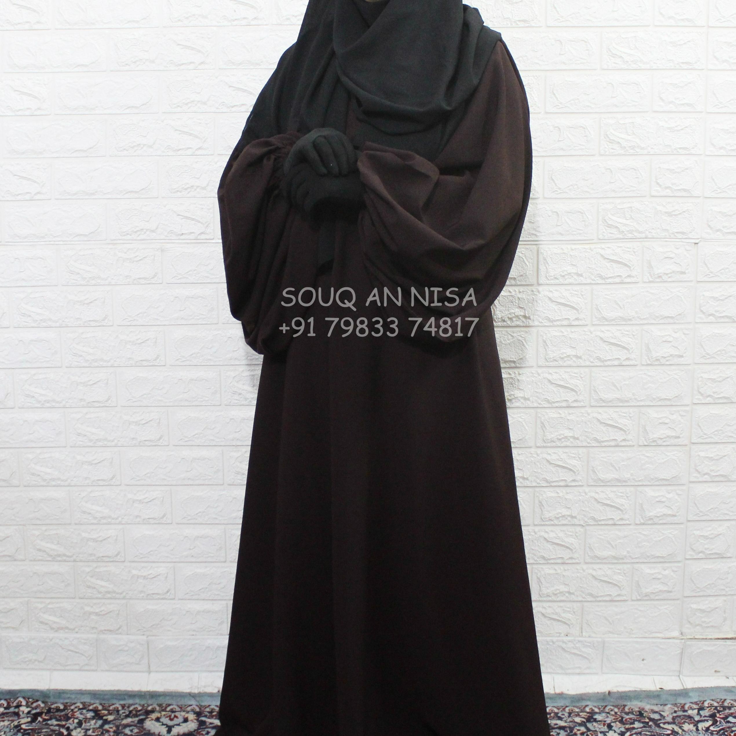 Brown A line Abaya With Baggy Sleeves