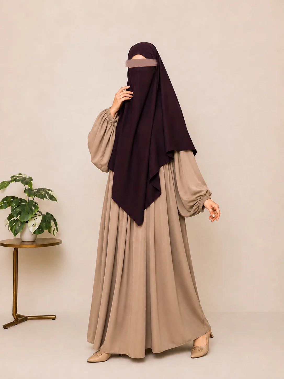 Contrast Abaya Khimar Set