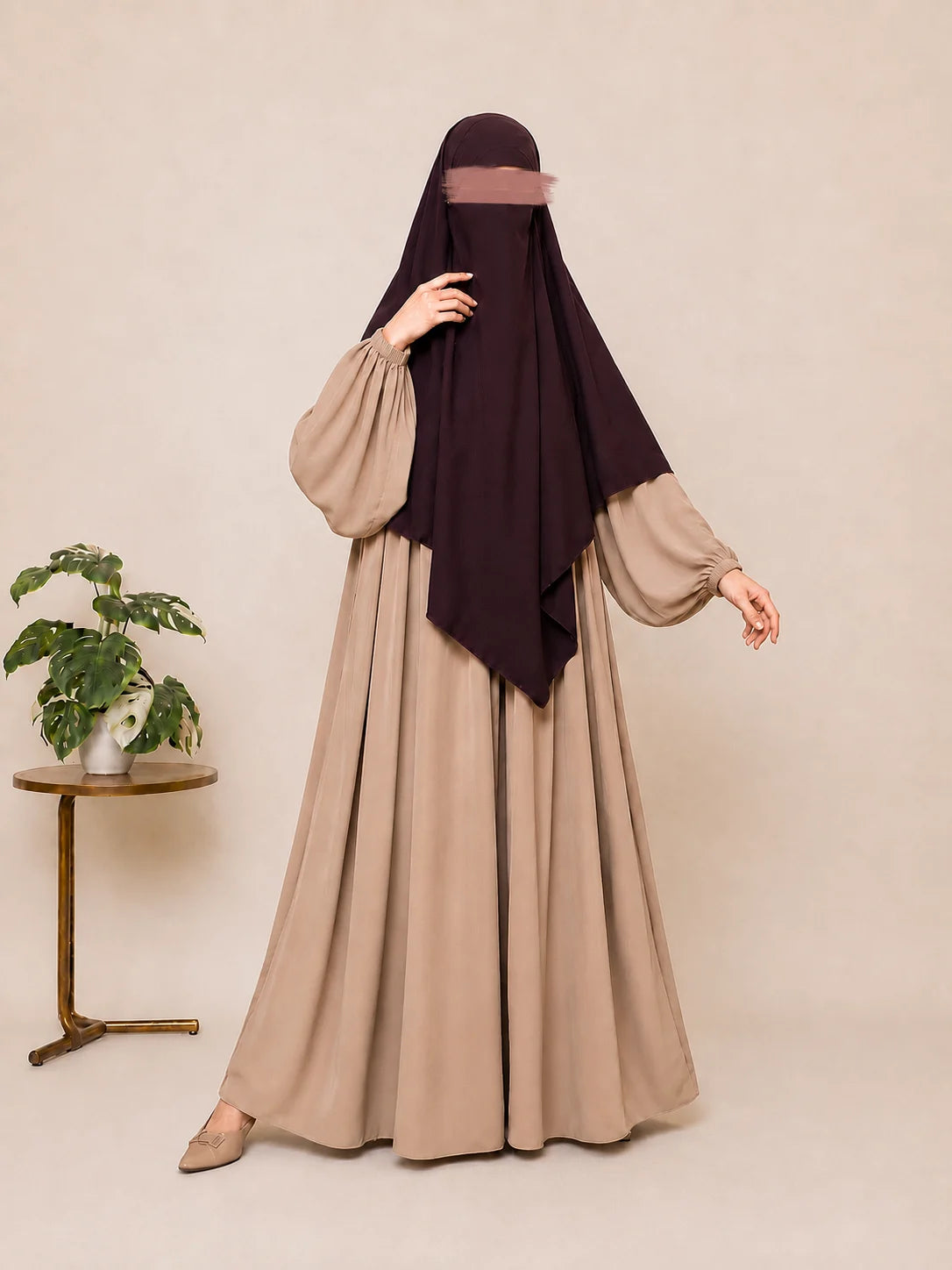 Contrast Abaya Khimar Set