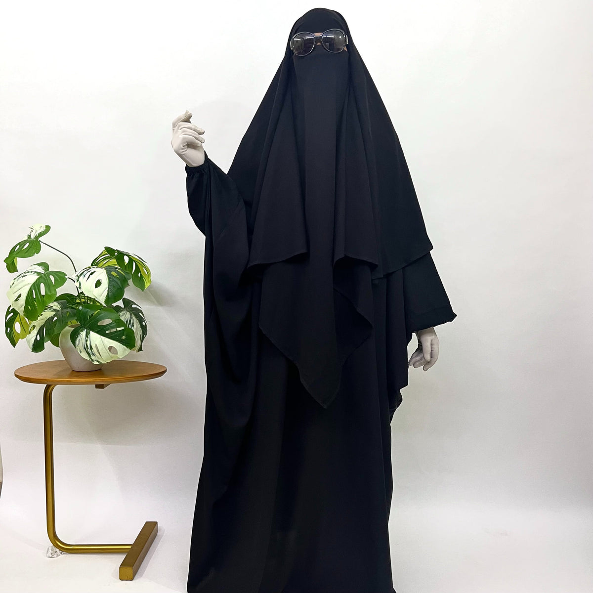 Black Kaftan Abaya Khimar Set