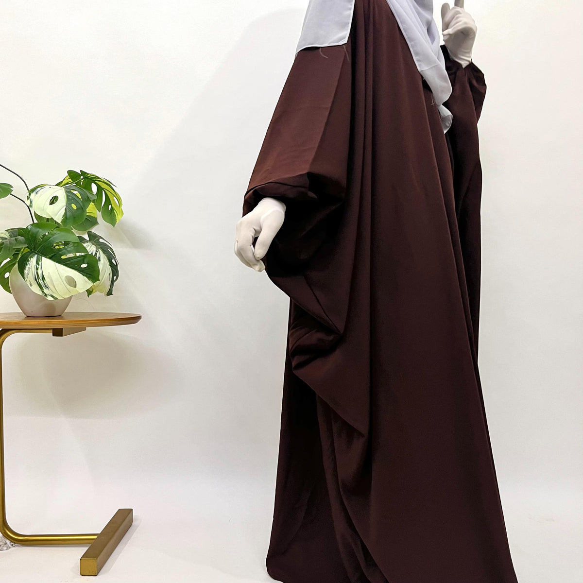 Brown Kaftan Abaya With Elastic Sleeves