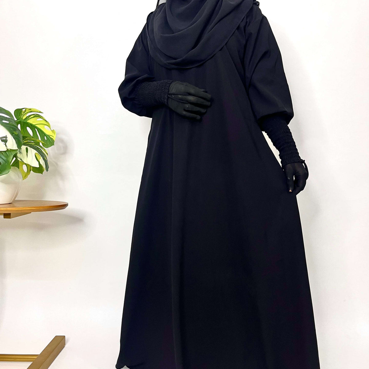 Basic Abaya With Smocking Sleeves