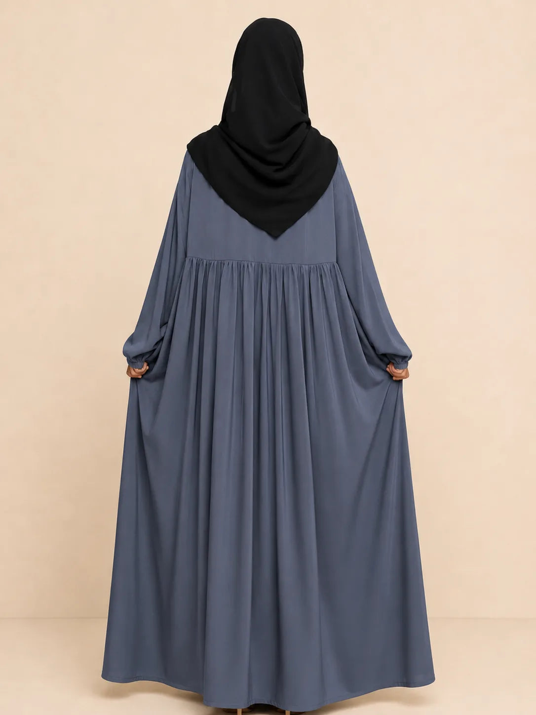 Grey Frills Abaya With Baggy Sleeves