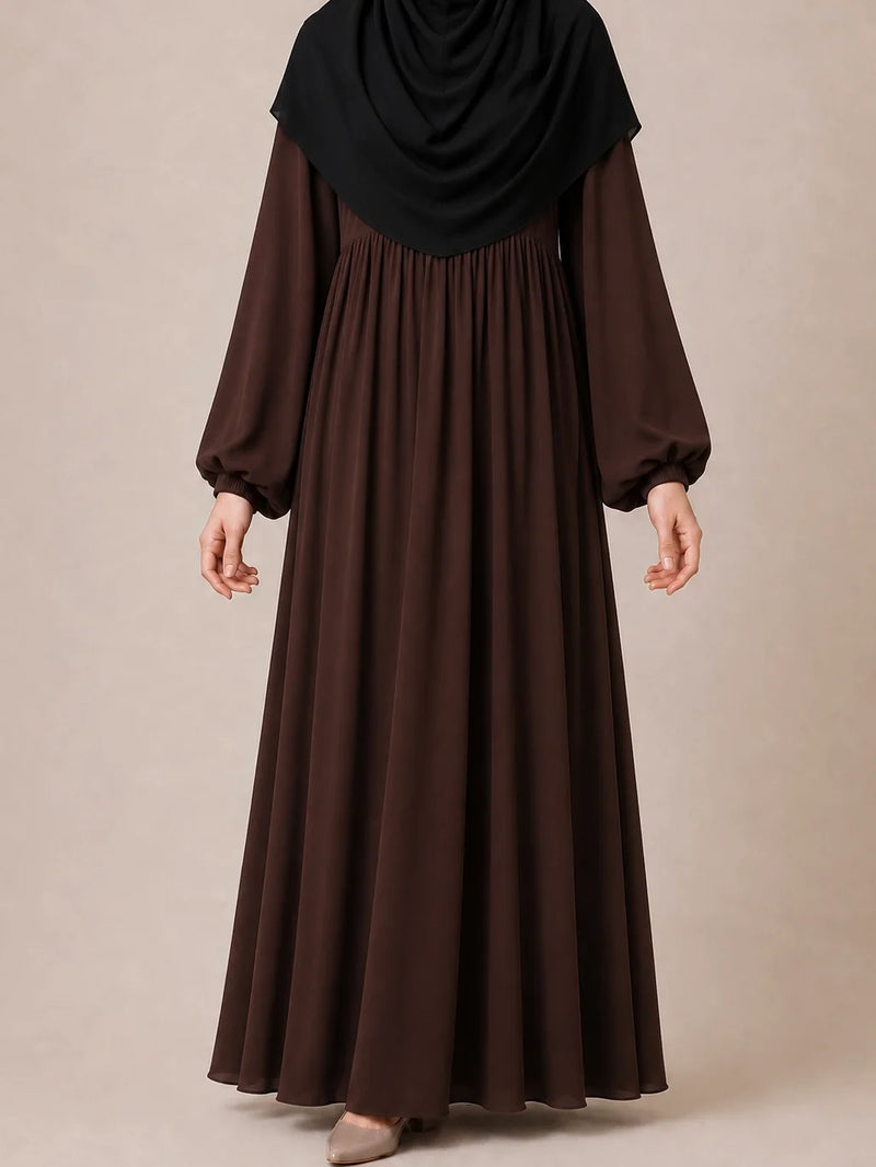 Brown Frills Abaya With Baggy Sleeves