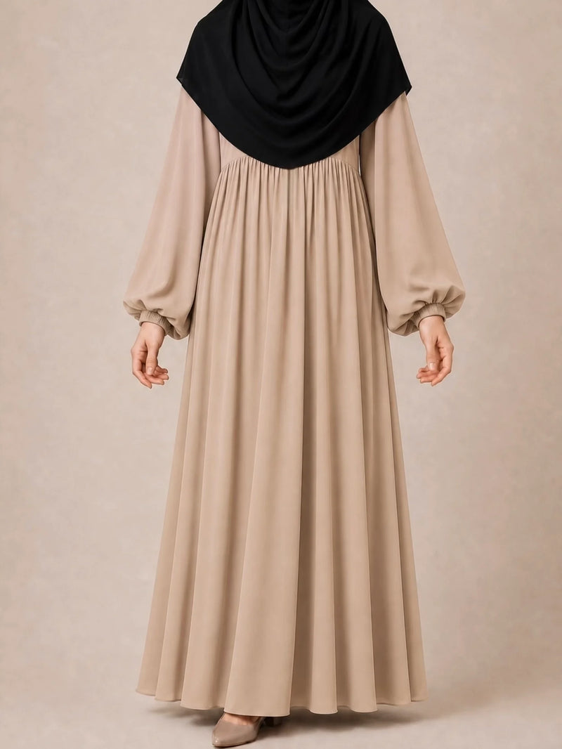Beige Frills Abaya With Baggy Sleeves