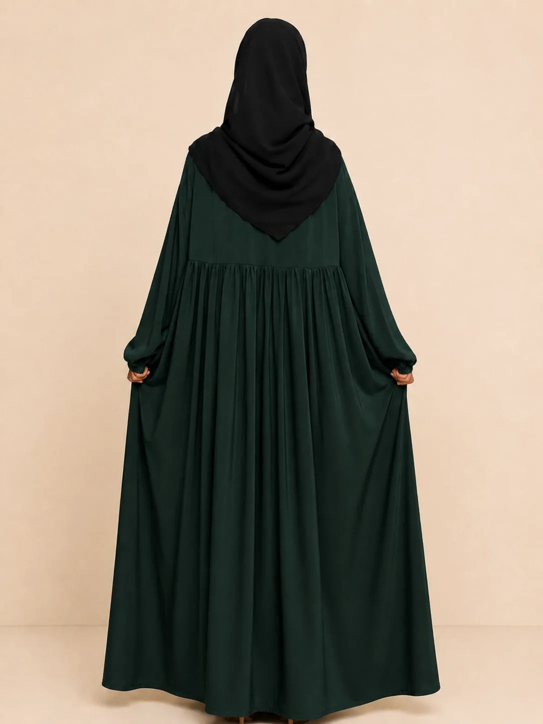Hunter Green Frills Abaya With Baggy Sleeves