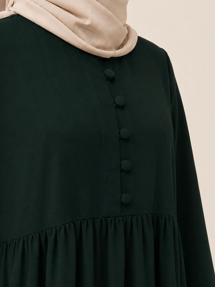 Hunter Green Frills Abaya With Baggy Sleeves