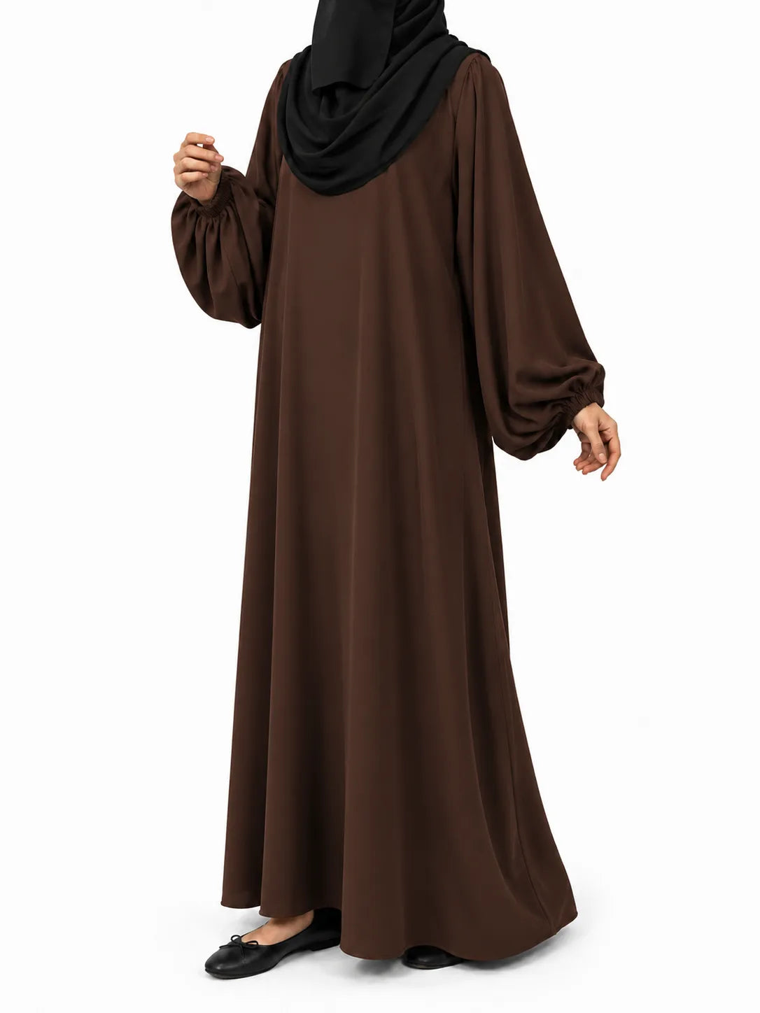 Brown Basic Abaya With Baggy Sleeves