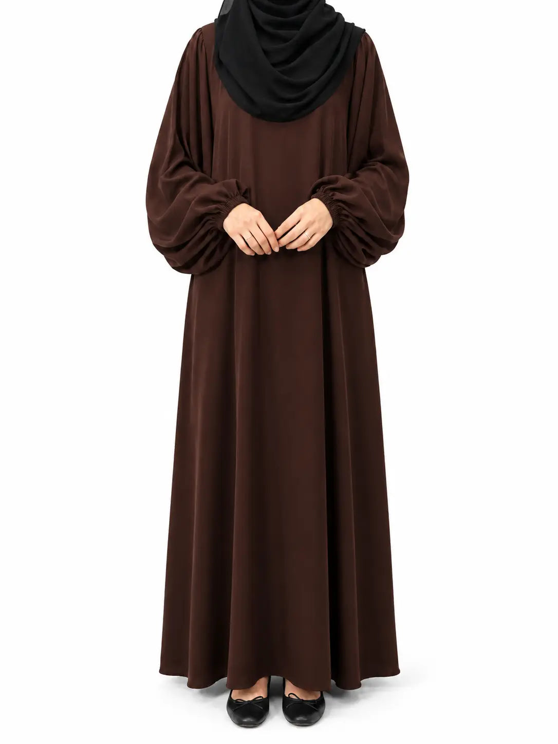 Brown Basic Abaya With Baggy Sleeves