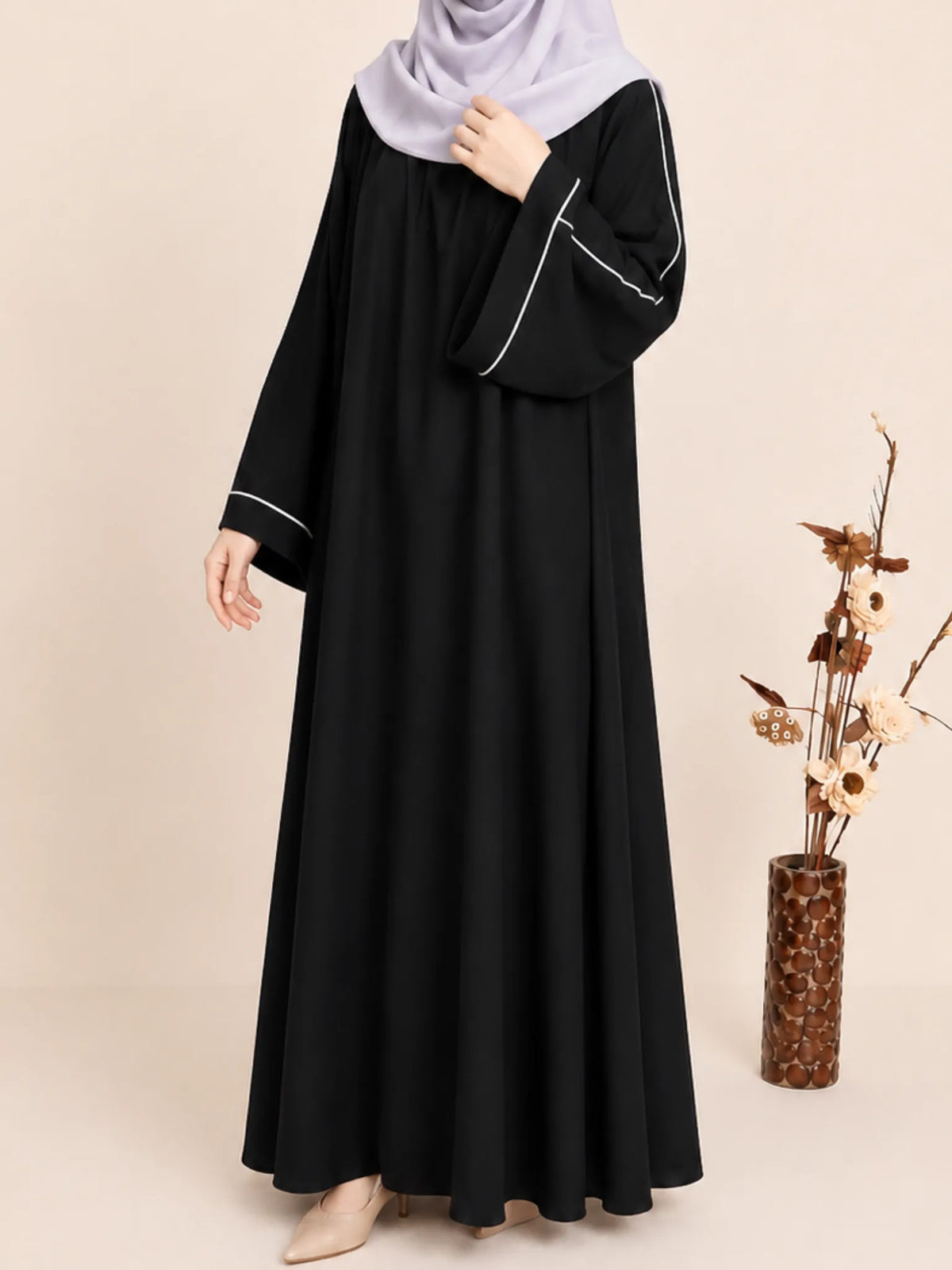 Black Abaya with contrast piping