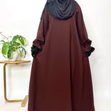Brown Basic Abaya With Flower Sleeves